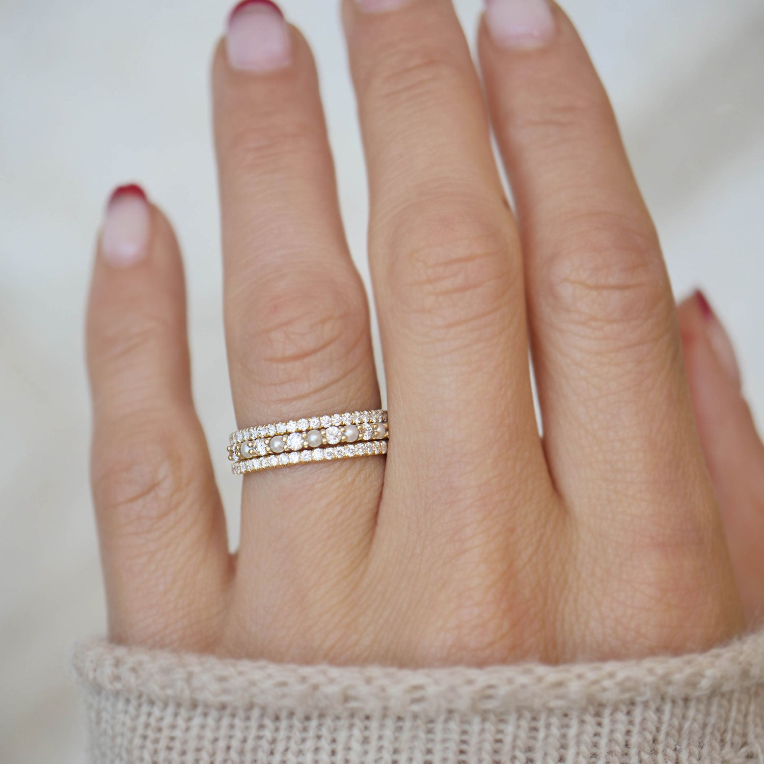 Delicate Pearl and Diamond Wedding Band | Berlinger Jewelry